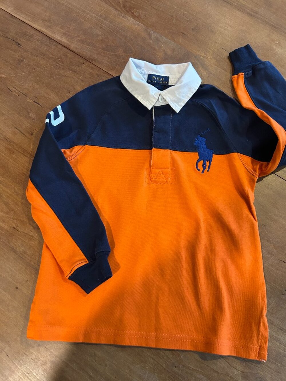 Polo Ralph Lauren Rugby Shirt, Boyx, Sz 5, Orange/Navy